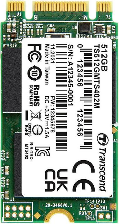 Produktbild Transcend MTS402M 512GB Interne M.2 PCIe NVMe SSD 2242 SATA III Retail TS512GMTS402M (512 GB, M.2 2242)