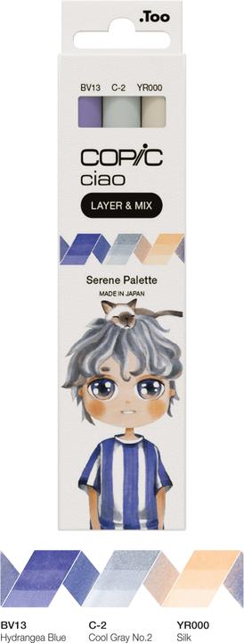 Actual product image Copic CIAO - Brand (C-2 Cool Gray No. 2, YR-000 Silk, BV-13 Hydrangea Blue, 6 mm, 3 x)