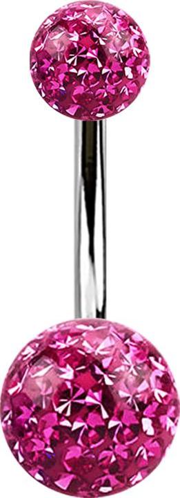 Star Piercing Banane silber mit zwei Kristall Kugeln pink Epoxy Schutzschicht (ohne Messing, Titan G23)