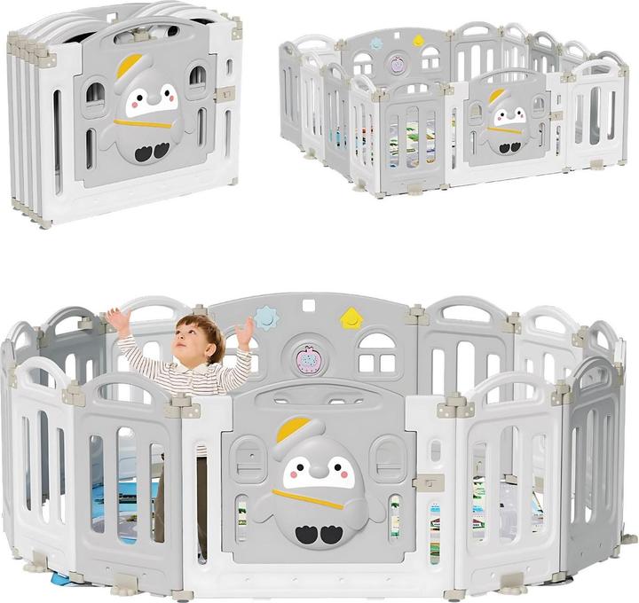 Milkii klappbares Laufgitter/ Laufstall & Spielplatz, Pinguin, 150 x 150 cm (150 cm, 150 cm)