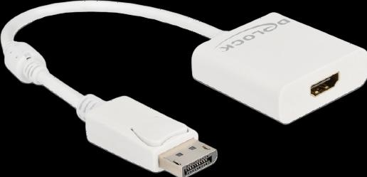 Produktbild Delock Adapter DisplayPort 1.2 Stecker zu HDMI Buchse 4K Aktiv weiss (HDMI, 20 cm)