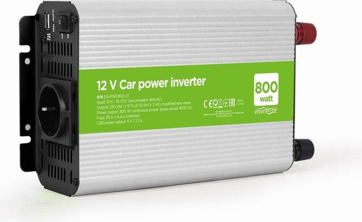 Produktbild Energenie power adapter/inverter Auto 800W Aluminium schwarz EG-PWC800-01