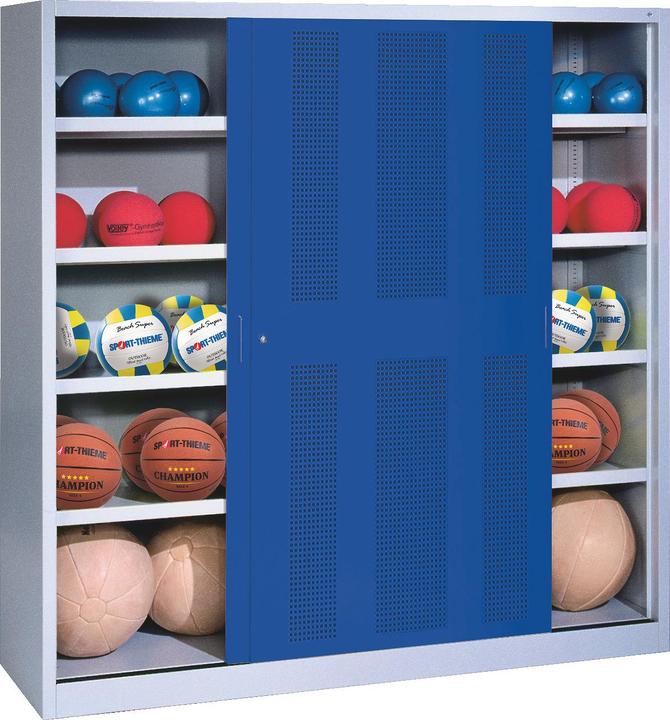 C+P Ballschrank (HxBxT: 195x190x60 cm, mit Lochblech-Schiebetüren, Typ 4)