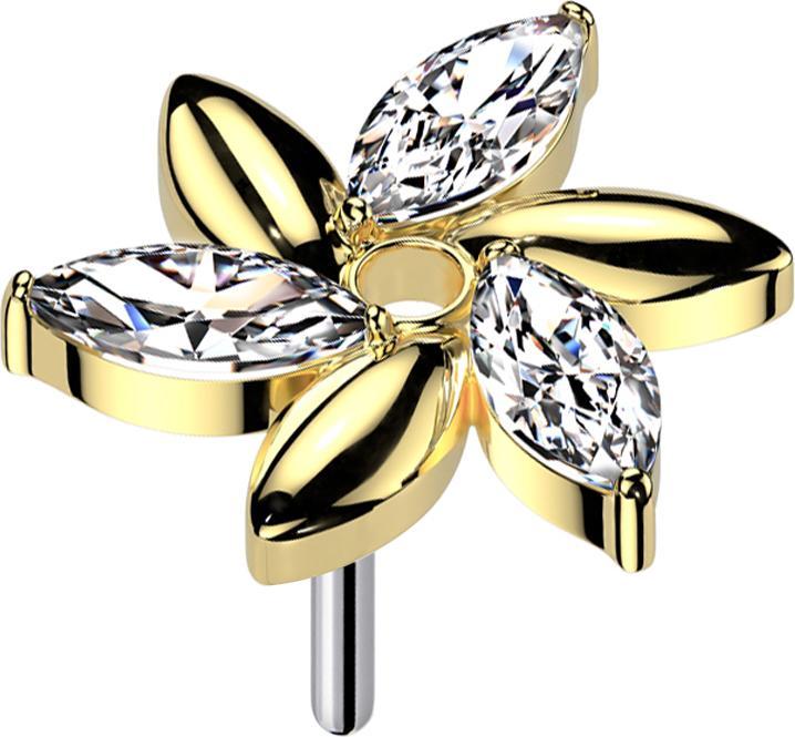 Star Piercing Threadless Wirbel Blume vergoldet Kristalle silber (ohne Messing, Titan G23)