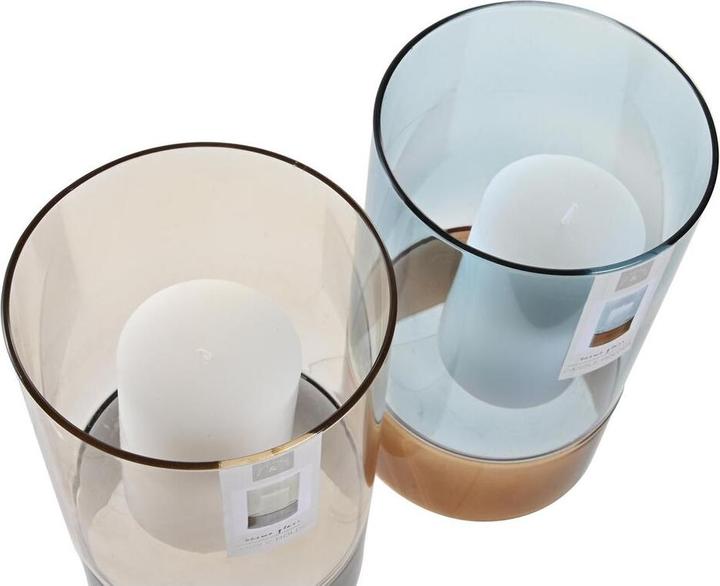 DKD Home Decor Kerzenschale Kristall zweifarbig Wachs 13 x 13 x 21 cm (2 Stück) (13 x 13 x 21 cm)