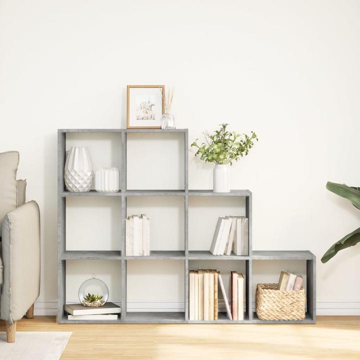 Produktbild VidaXL Raumteiler Bücherregal Standregal Treppenregal Regal 3 Stufen Betongrau (137.5 x 29 x 103.5 cm)