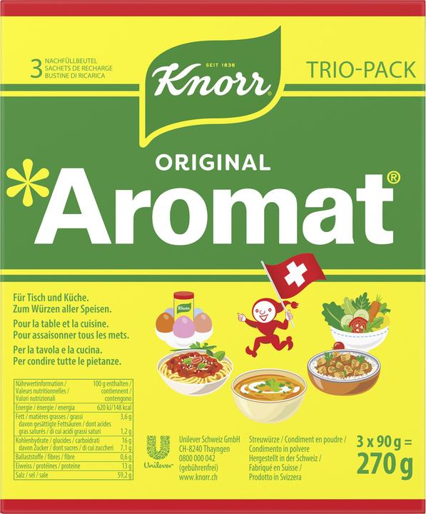 Image du produit Knorr Aromat Recharge de condiment en poudre Trio-Pack, assaisonnement optimal de nombreux plats (270 g)