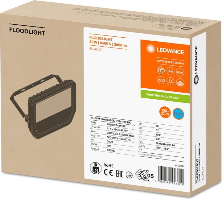 Produktbild Ledvance FLOODLIGHT 30W 6500K IP65 schwarz LED Fluter 4058075421189 (3600 lm, IP65)