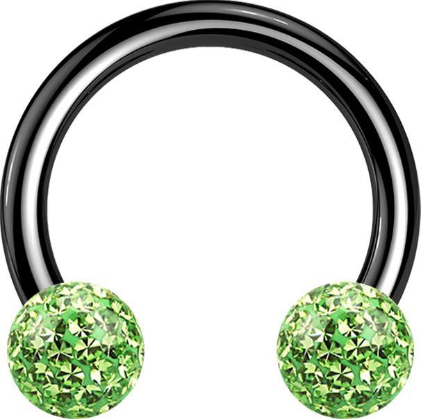 Actual product image Star Piercing Micro Circular Barbell black with two crystal balls light green epoxy protective layer (Titanium G23, without brass)