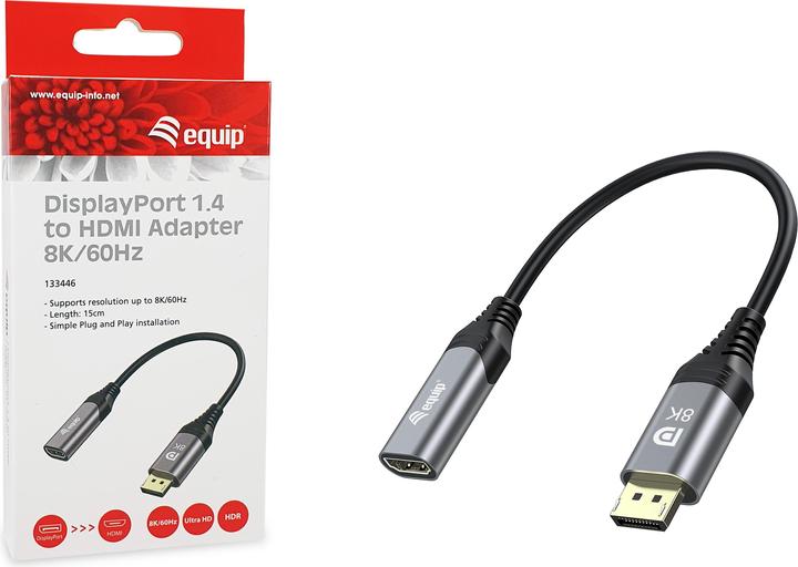 Produktbild equip Displayport->HDMI Adapter 1.4 St/Bu 8K/60Hz grau (HDMI, 1 cm)