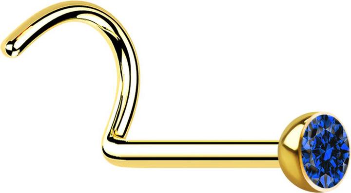 Star Piercing Nasenstecker gebogen vergoldet mit Kristall dunkelblau (Chirurgenstahl 316L, ohne Messing)