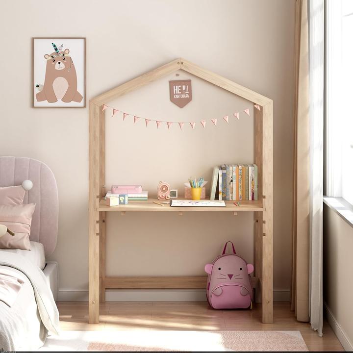 Image du produit Milkii Kinder Schreibtisch, Naturholz, 4-stufig höhenverstellbar