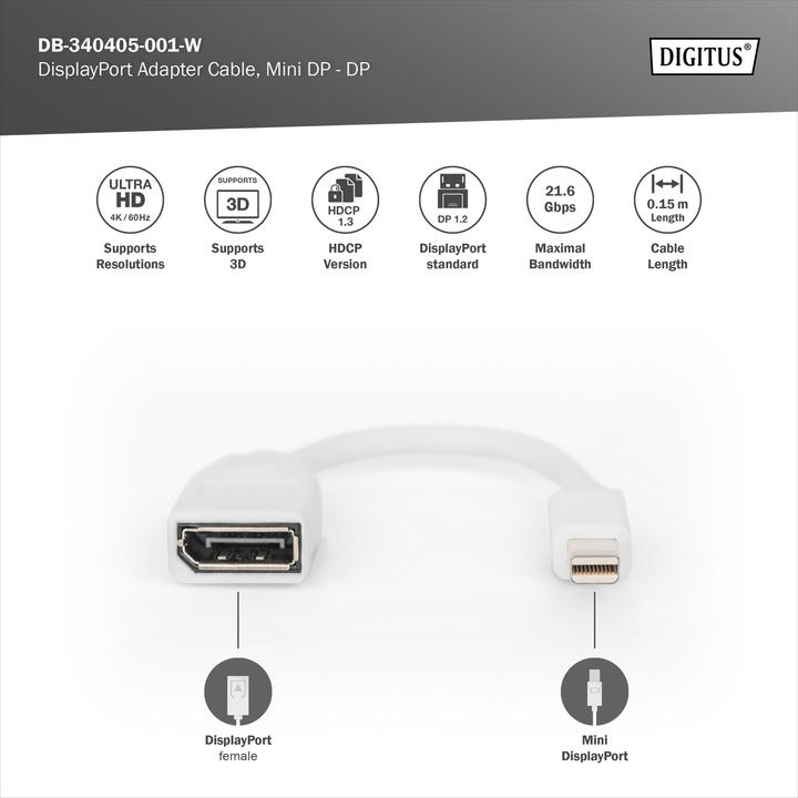Produktbild Digitus Mini DisplayPort — DisplayPort (Mini DP, 15 cm)