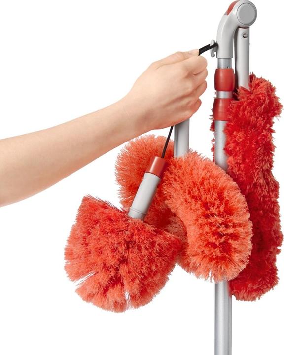Actual product image OXO Extendable microfibre dust mop with various attachments. attachments