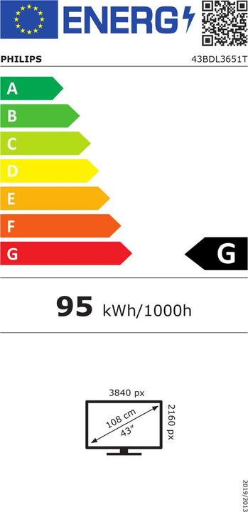 Label énergétique Philips Touch Display 43BDL3651T/00 Kapazitiv 43" (3840 x 2160 pixels, 43")