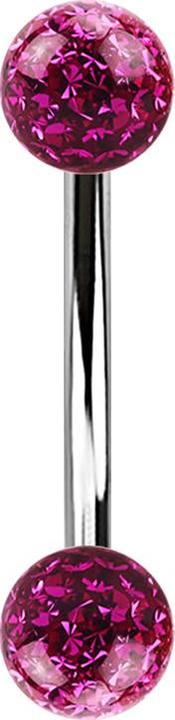 Actual product image Star Piercing Banana silver with two crystal balls fuchsia epoxy protective layer (without brass, Surgical steel 316L)