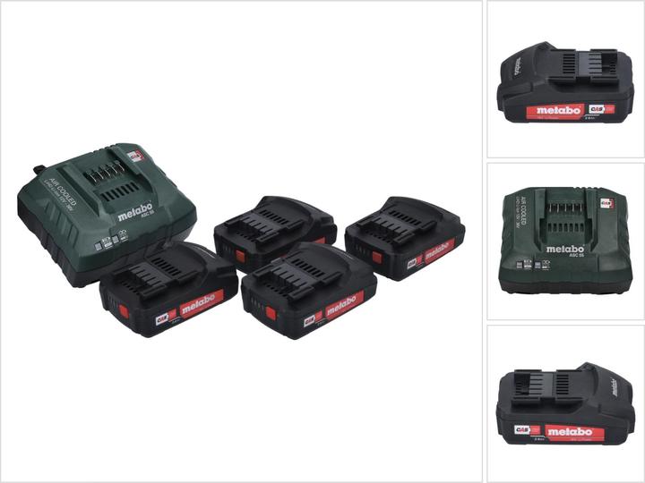 Metabo Basic Set 4x Li-Power Akkupack 18 V 2,0 Ah CAS Li-Ion Akku ( 4x 625596000 ) + ASC 55 Ladeger (18 V)