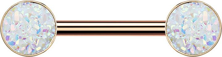 Star Piercing Barbell rosegold mit Druse Stein weiss (Chirurgenstahl 316L)