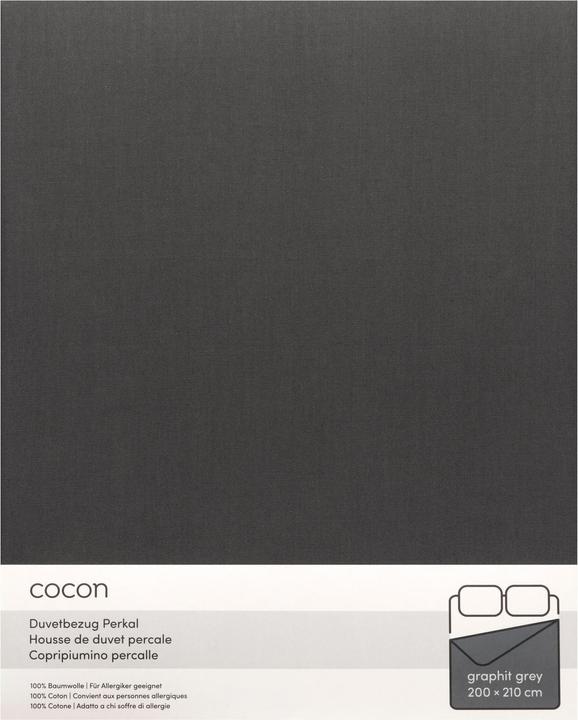 Cocon Duvetbezug Perkal 200 x 210 cm, Graphit (Duvetbezug, 200 x 210 cm)