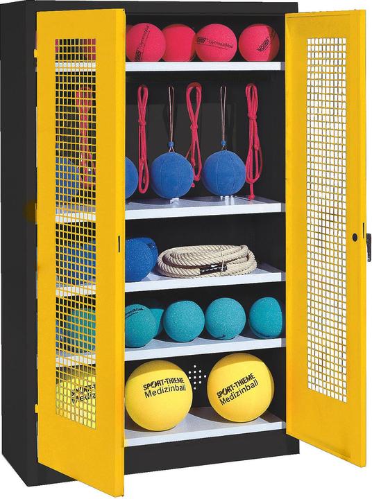 Image du produit C+P Armoire à matériel de sport (HxLxP : 195x120x50 cm, avec portes battantes en tôle perforée, type 2)