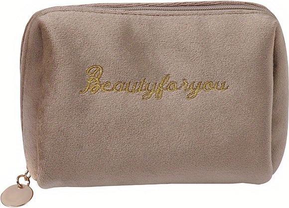 Actual product image Only-Bags.Store Weicher Buchstabe Stickerei Mini-Kosmetiktasche, Reissverschluss solide Farbe niedlich Make-up-Münze