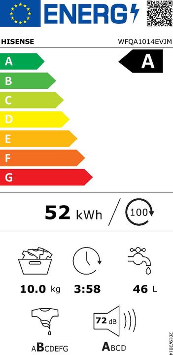 Energie-Label Hisense Hise Wama WFQA1014EVJM 10KG A wh 20009095 (10 kg, Links)