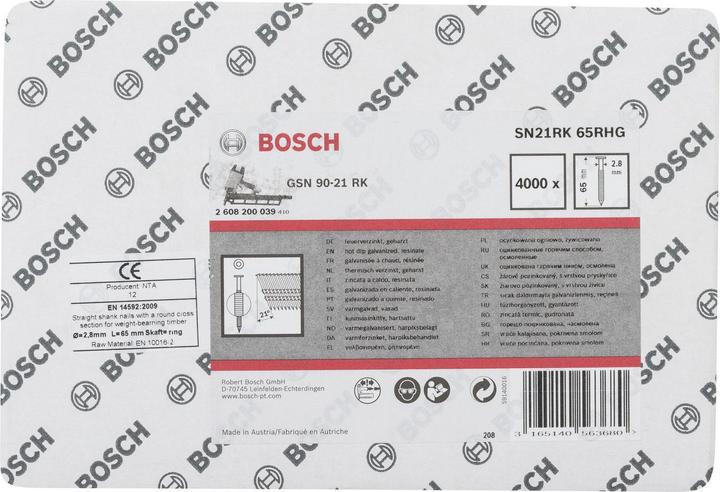 Actual product image Bosch Professional Zubehör Round-headed strip nail SN21RK 65RHG 2.8 mm, 65 mm, hot-dip galvanised, grooved
