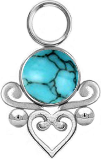 Star Piercing Anhänger silber Türkis Stein filigranes Herz (ohne Messing, Chirurgenstahl 316L, Mineralisch)