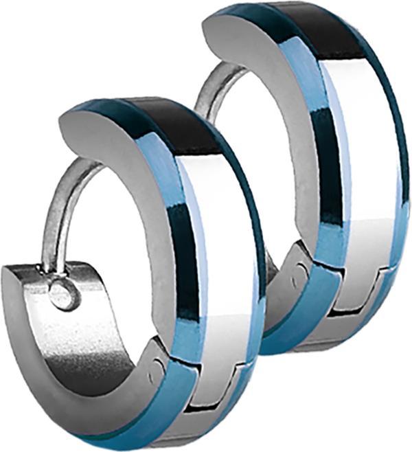 Star Piercing Ohrring zum Klappen silber mit 2 blauen Seitenstreifen (ohne Messing, Chirurgenstahl 316L)