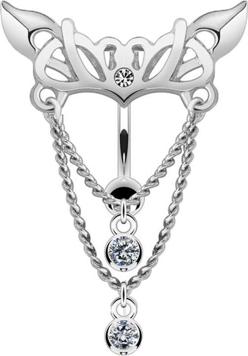 Immagine prodotto Star Piercing Banana argento con pallina Catena lampadario con cristallo argento (Ottone, Acciaio chirurgico 316L)