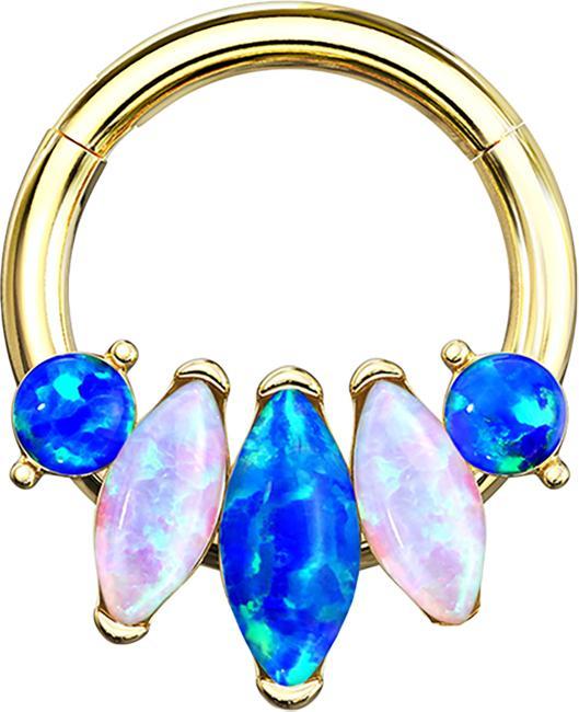 Immagine prodotto Star Piercing Anello a micro segmenti con cerniera placcata oro con cinque opali (Acciaio chirurgico 316L, senza ottone)
