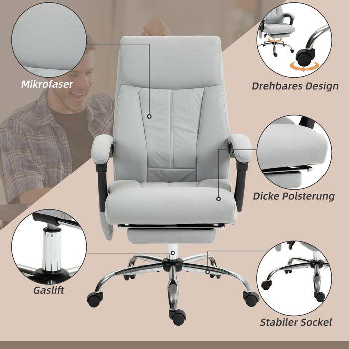 Produktbild Swisshandel24 Bürostuhl mit Massagefunktion, Ergonomisch mit Liegefunktion, Lendenheizung, mit Fussstütze, Grau