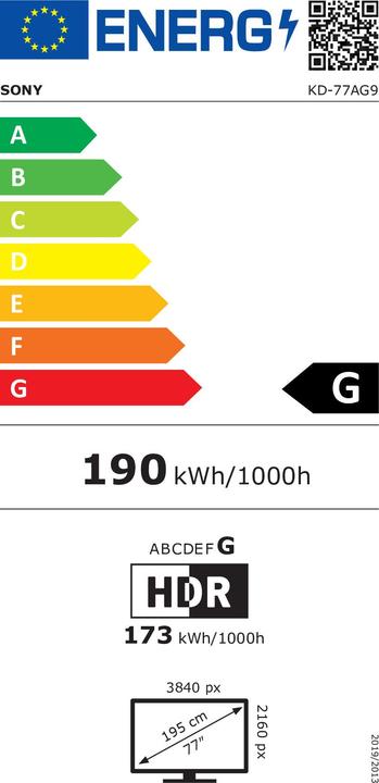 Energy Label Sony OLED KD77AG9 (77", OLED, 4K, 2019)