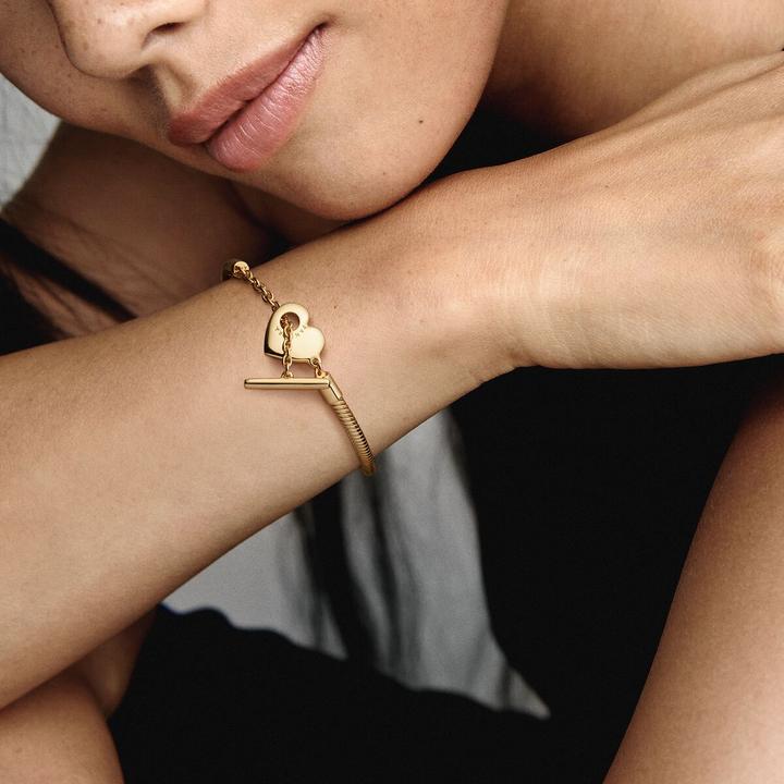 Immagine prodotto Pandora Bracciale in oro 14k Moments Heart T Clasp Snake Link (19 cm, Dorato, Argento 925)