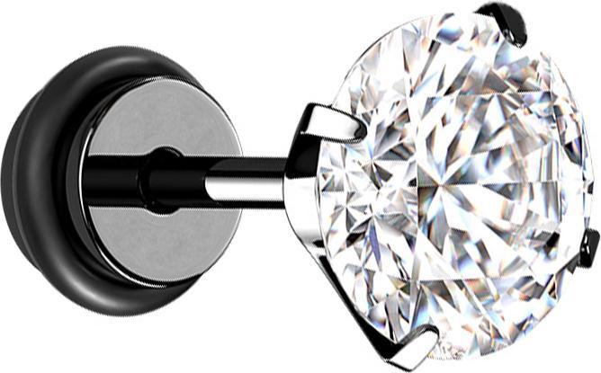 Star Piercing Fake Plug schwarz Kristall silber mit O-Ring (Chirurgenstahl 316L)