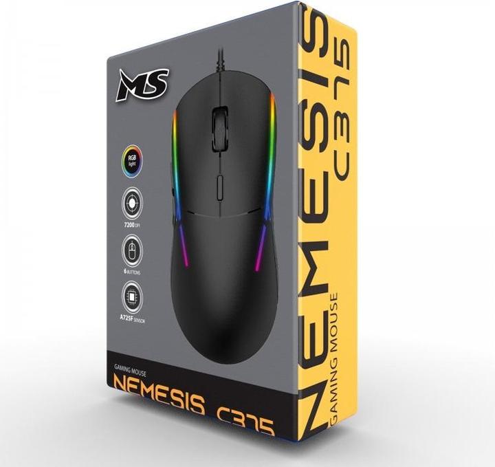 Produktbild MS Industrial Wired gaming mouse Nemesis C375 7200 DPI RGB LED black (Kabelgebunden)