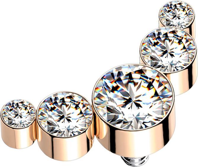 Star Piercing Dermal Anchor rosegold fünf Kristalle silber (ohne Messing, Chirurgenstahl 316L)