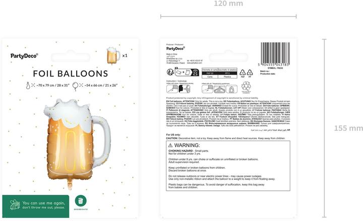 Produktbild Partydeco Folienballon Bier Mass inkl. Strohhalm 66 x 54 cm, 1 Stück (1 x)