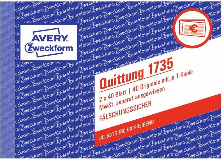 Produktbild Avery Formularbuch "Quittung mit MwSt.", 4+1 (40 x)