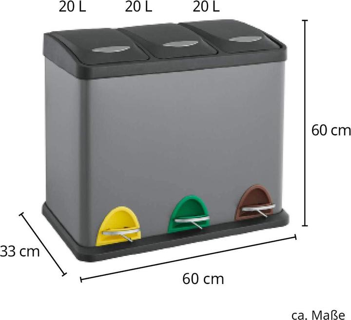Actual product image Svita TC3X20 Pedal Bin 60 Litre Grey (60 l)