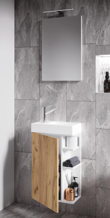 Produktbild VCM 3-tlg Badmöbel Set Gäste WC Gästebad Waschplatz Waschtisch klein schmal Lumia Spiegel