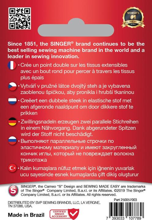 Image du produit Singer Aiguille stretch TWIN, 2.5mm, 80/12