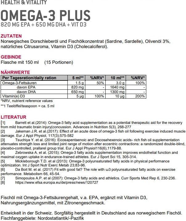 Nutritional values and ingredients Sponser Omega-3 Plus (1 Piece, Liquid, 180.26 g)