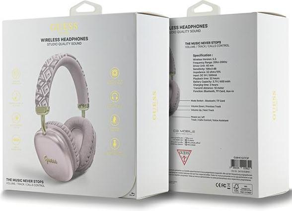 Productafbeelding Guess słuchawki nauszne Bluetooth GUBHK1GCTCSP różowy/roze Gcube Metallic Script Logo (ANC)