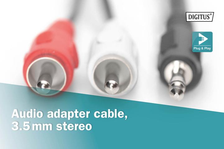 Produktbild Digitus ASSMANN Audio Adapterkabel stereo 3.5mm - 2x RCA 1,50m CCS 2x0.10/10 geschirmt M/M schwarz (1.50 m, Cinch, 3.5mm Klinke (AUX))