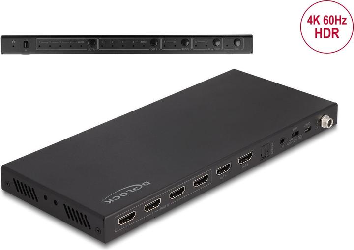 Image du produit Delock Commutateur matriciel HDMI 4 x HDMI in vers 2 x HDMI out 4K 60 Hz avec extracteur audio