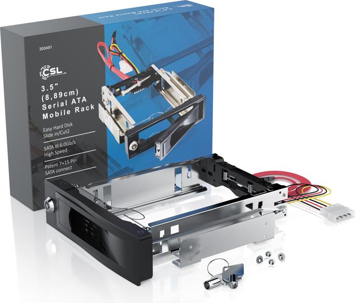 Produktbild CSL Festplatten Wechselrahmen, 5,25", für 3,5" SATA HDD's, Anti-Vibrations-Kit, Abschliessbar
