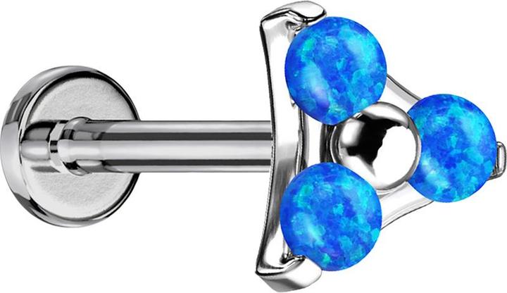 Star Piercing Micro Labret Innengewinde silber Dreieck drei Opale blau (Titan G23, ohne Messing)