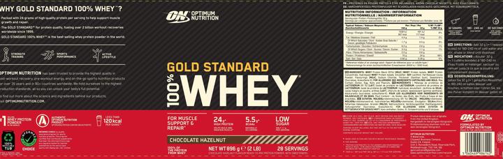 Nährwerte und Zutaten Optimum Nutrition Gold Standard 100% Whey (Haselnuss, 1 Stk., 896 g)