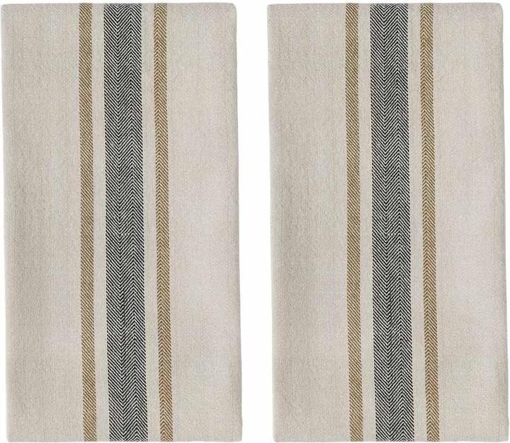 Produktbild Oyoy Geschirrtuch-Set Linu 2 Stück, Beige/Schwarz (50 x 70 cm)
